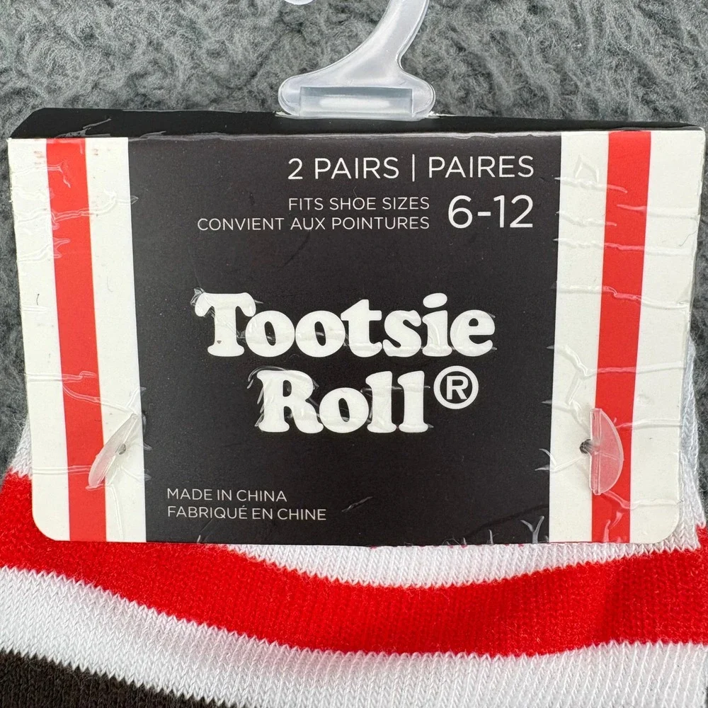 Tootsie Roll 2 Pack Ankle Socks Mens Shoe Size 6-12 Brown White Red NEW‎